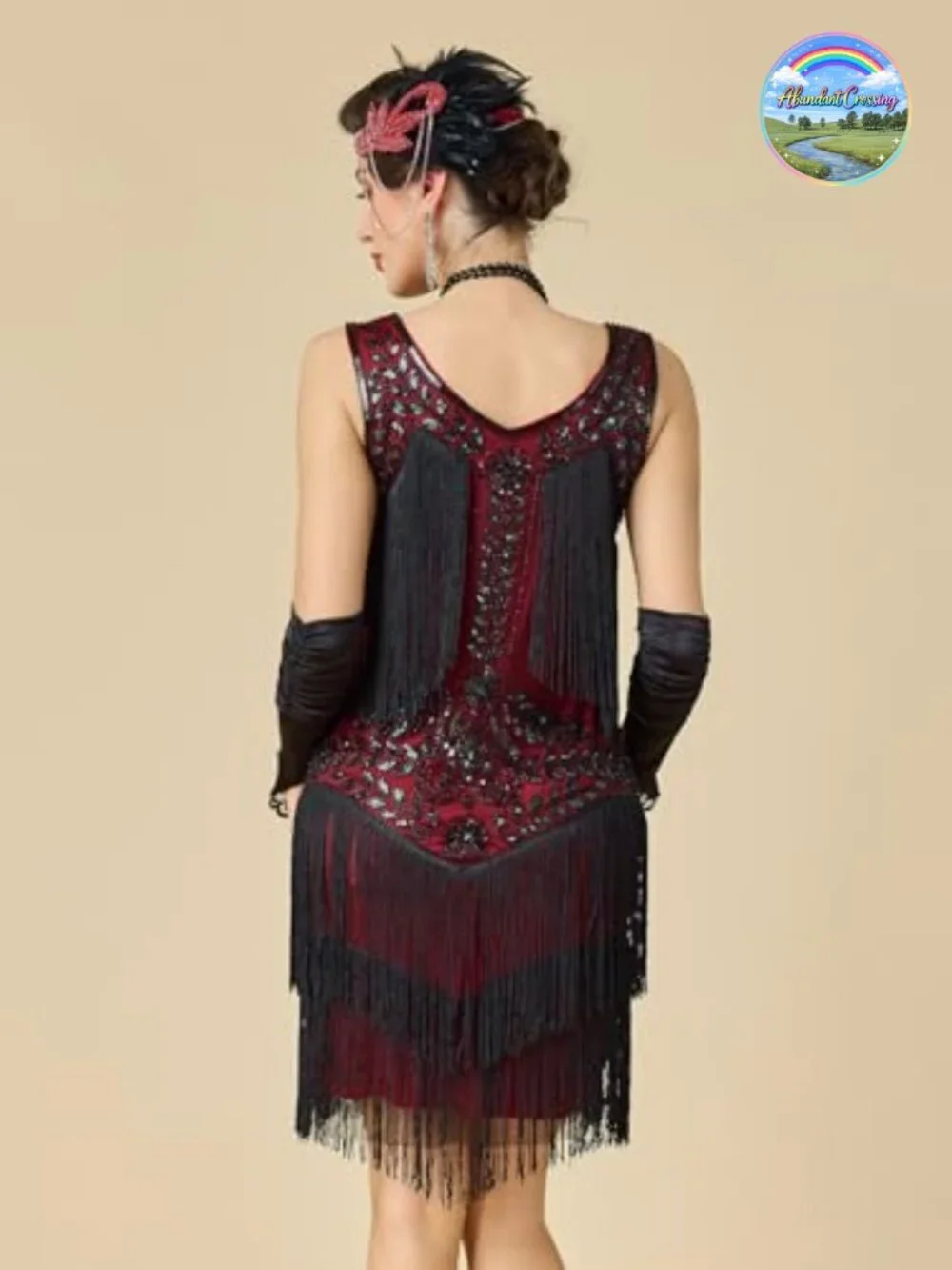 1920s Flapper Dress Set Lace V Neck Fringed Roaring 20s Costume